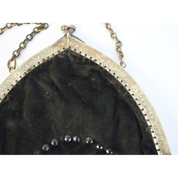 Vintage Antique? Black Velvet Jeweled Chain Handle Clutch Bag - Picture 5 of 7